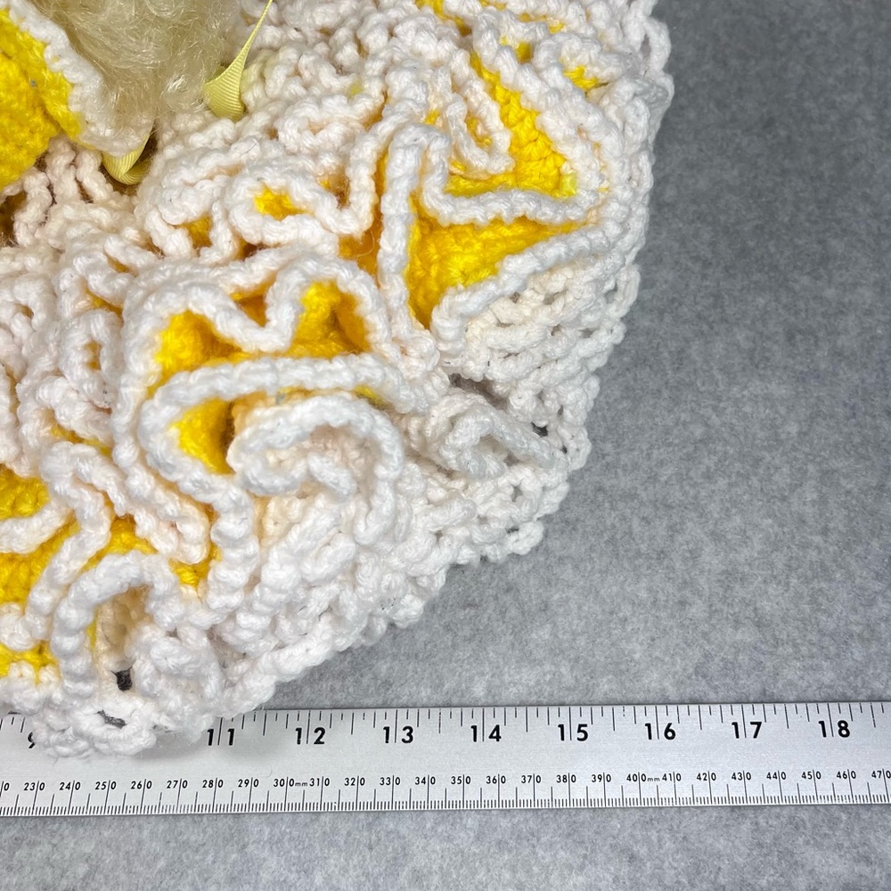 Vintage Bed Doll 13”‎ Handmade Crochet Yellow White Dress Bonnet Sleepy Eyes - Picture 16 of 16